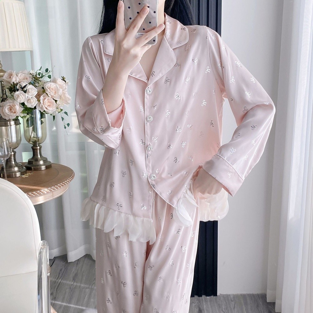 2026春夏新款法式冰絲睡衣女甜美公主風薄款高階感家居服套裝外穿-規格圖5