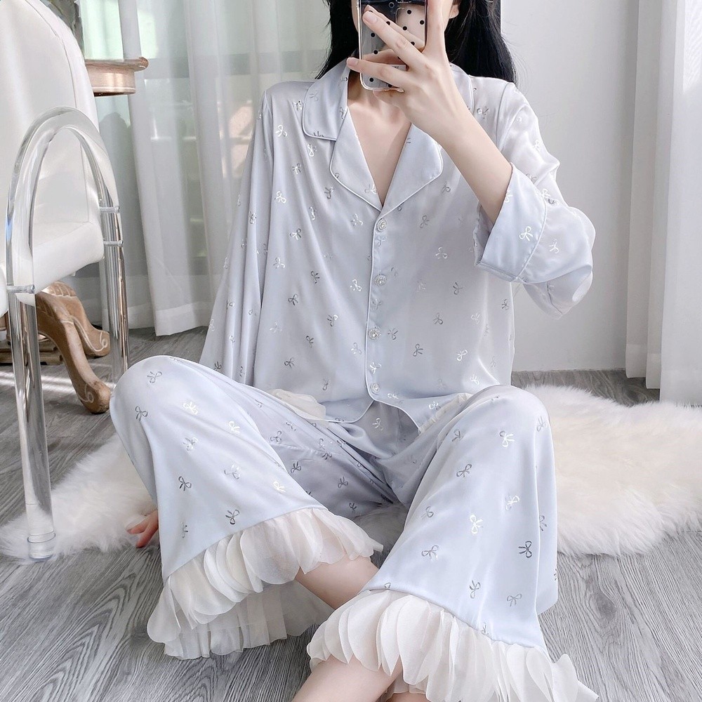 2026春夏新款法式冰絲睡衣女甜美公主風薄款高階感家居服套裝外穿-規格圖5
