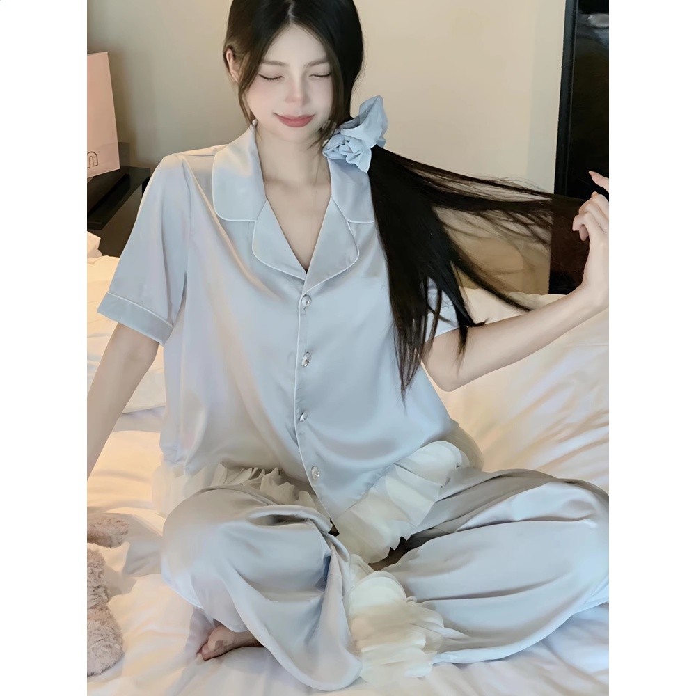 壓花蝴蝶 短袖長褲 氣質藍