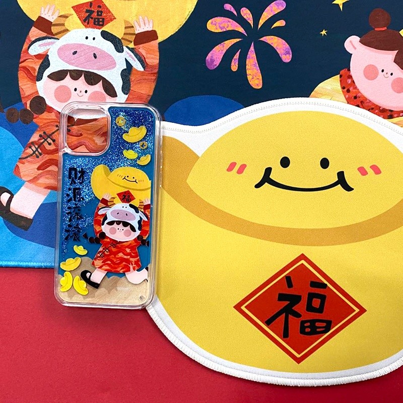 Halostudio原創 新年系列 發財元寶膠墊 可愛布面橡膠滑鼠墊包郵-細節圖3