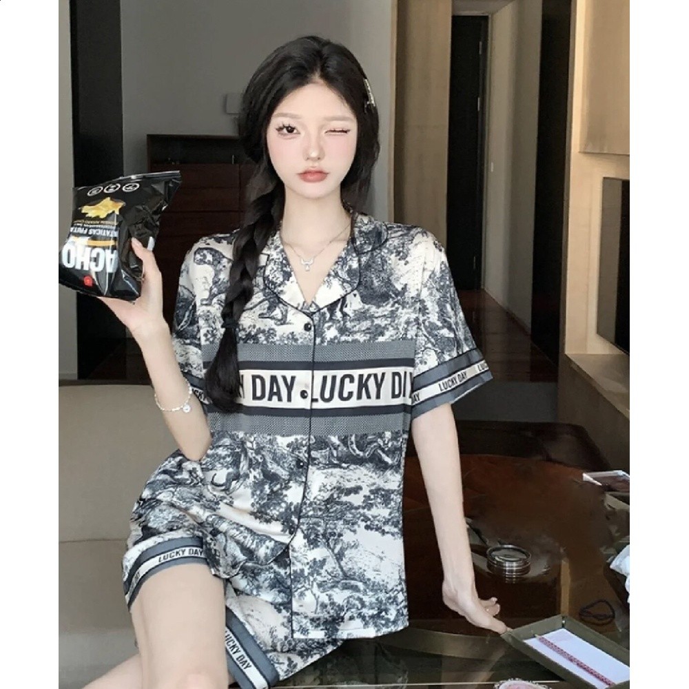 水墨畫冰絲睡衣女網紅風春秋長袖長褲情侶家居服兩件套裝薄款夏季-規格圖5