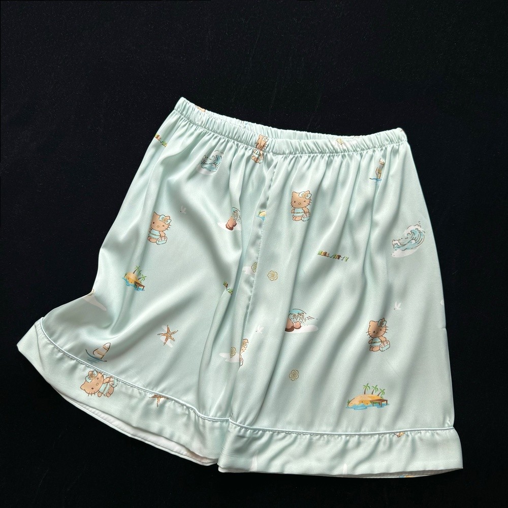 【薄荷曼波kitty】夏季冰絲睡衣Kitty燙鑽短袖短褲套裝家居服夏天-細節圖5