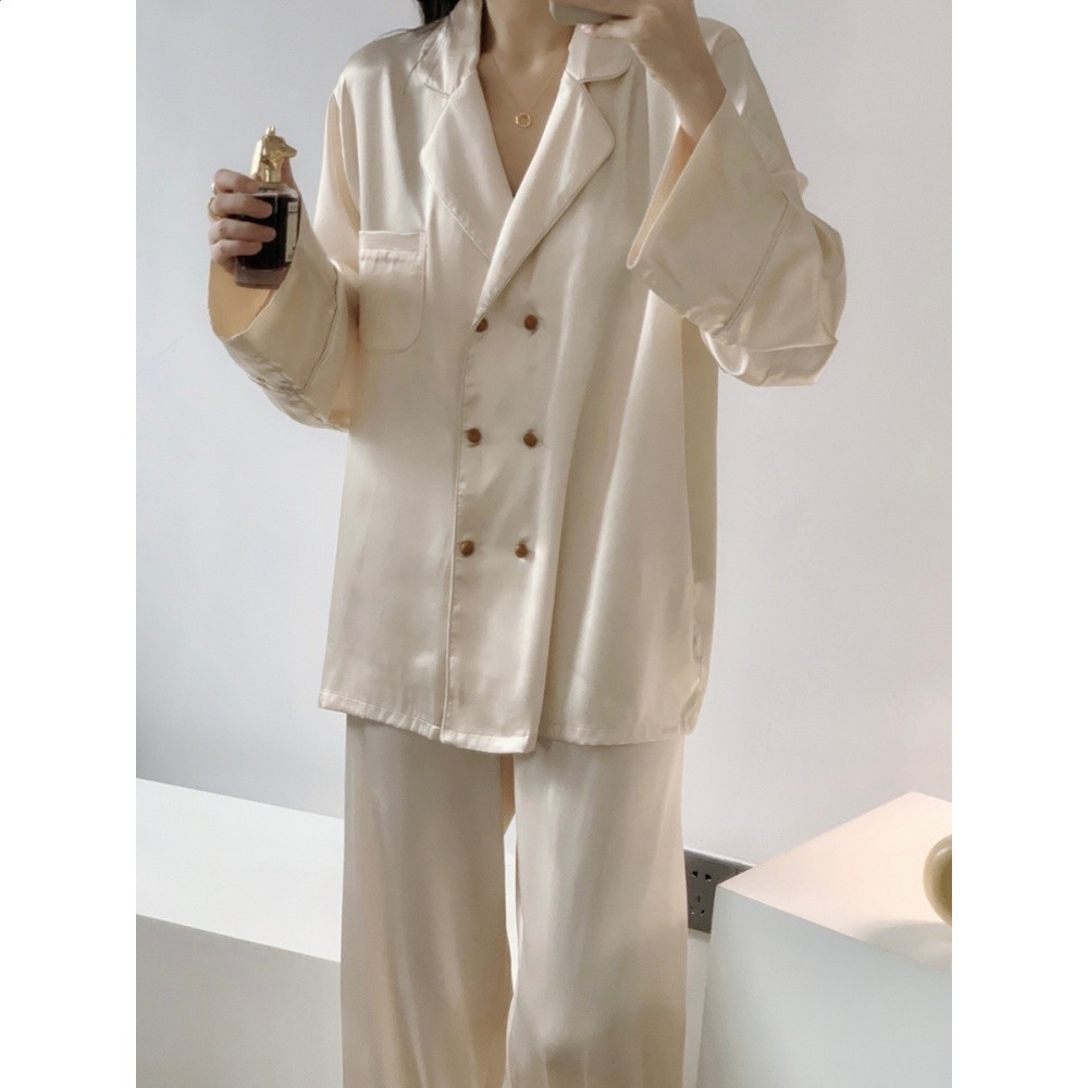 法式高階感冰絲睡衣女款春秋2024新款純欲風真絲緞面家居服套裝夏-細節圖4