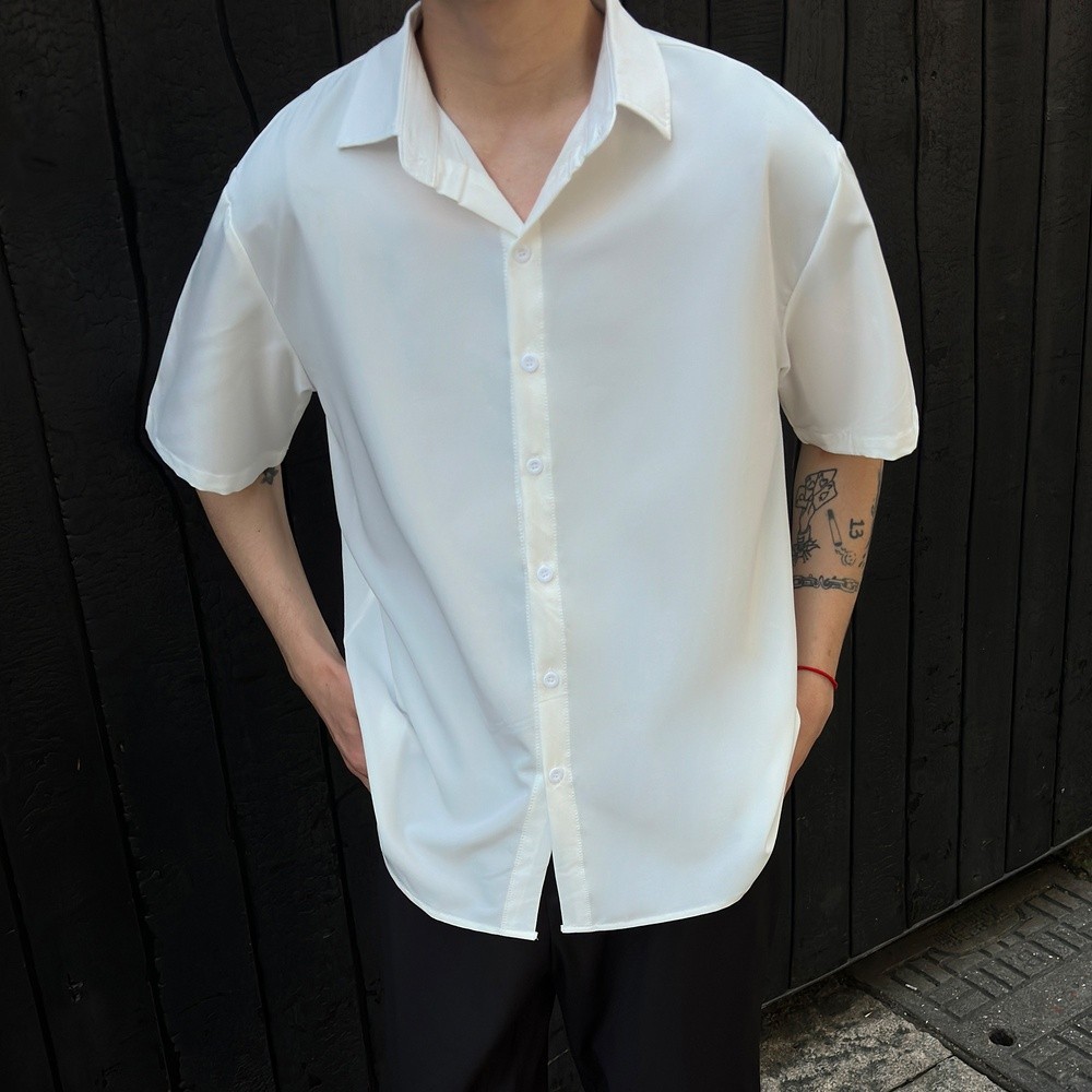 那不勒斯西裝襯衫男士長袖春夏季高階感痞帥休閒垂感冰絲襯衣外套-規格圖5