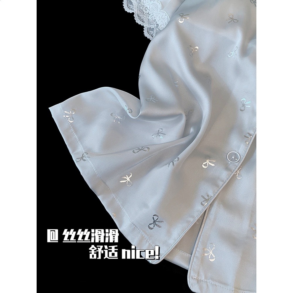 夏季天冰絲睡衣帶胸墊短袖2026年新款女士薄款休閒三件套裝家居服-細節圖4