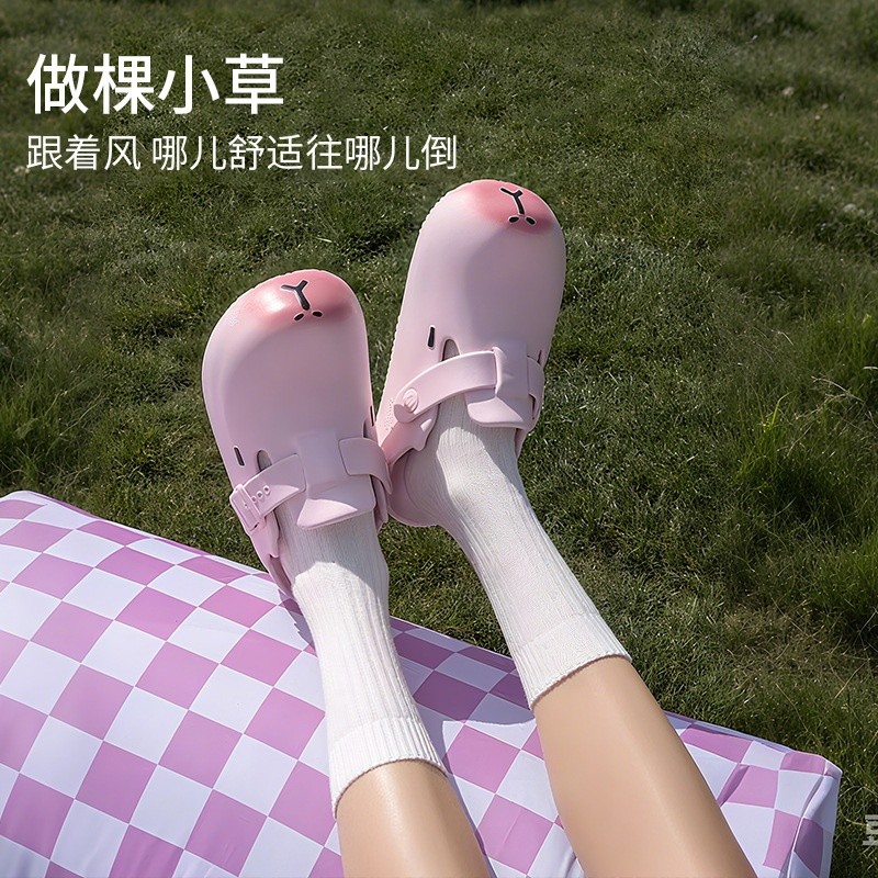卡皮巴拉勃肯鞋女夏季新款軟底外穿防滑拖鞋一腳蹬包頭涼拖鞋情侶-細節圖2
