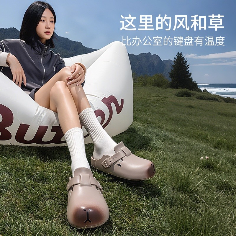 卡皮巴拉勃肯鞋女夏季新款軟底外穿防滑拖鞋一腳蹬包頭涼拖鞋情侶-細節圖4