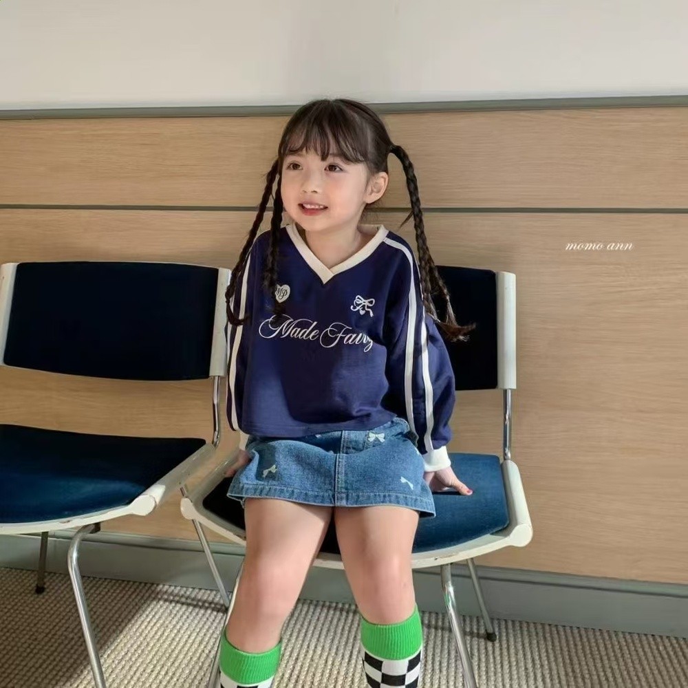 韓國童裝新款半身裙春夏裝女童刺繡蝴蝶結牛仔洋氣A字半身裙褲子-細節圖5