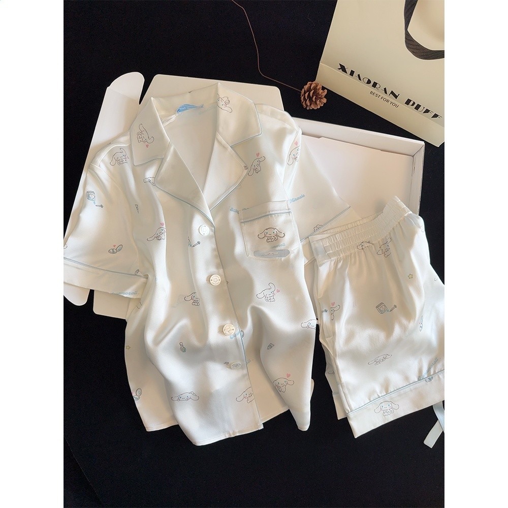 大耳朵狗狗冰絲睡衣女夏季新款少女甜美家居服送閨蜜生日禮物盒裝-細節圖3