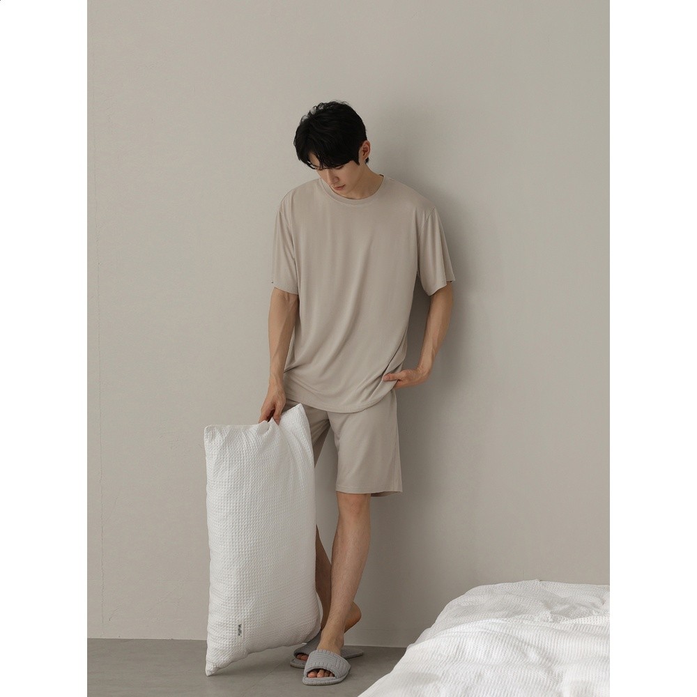 【涼感】莫代爾冰絲睡衣男夏季薄款短袖短褲青少年外出家居服套裝-細節圖5