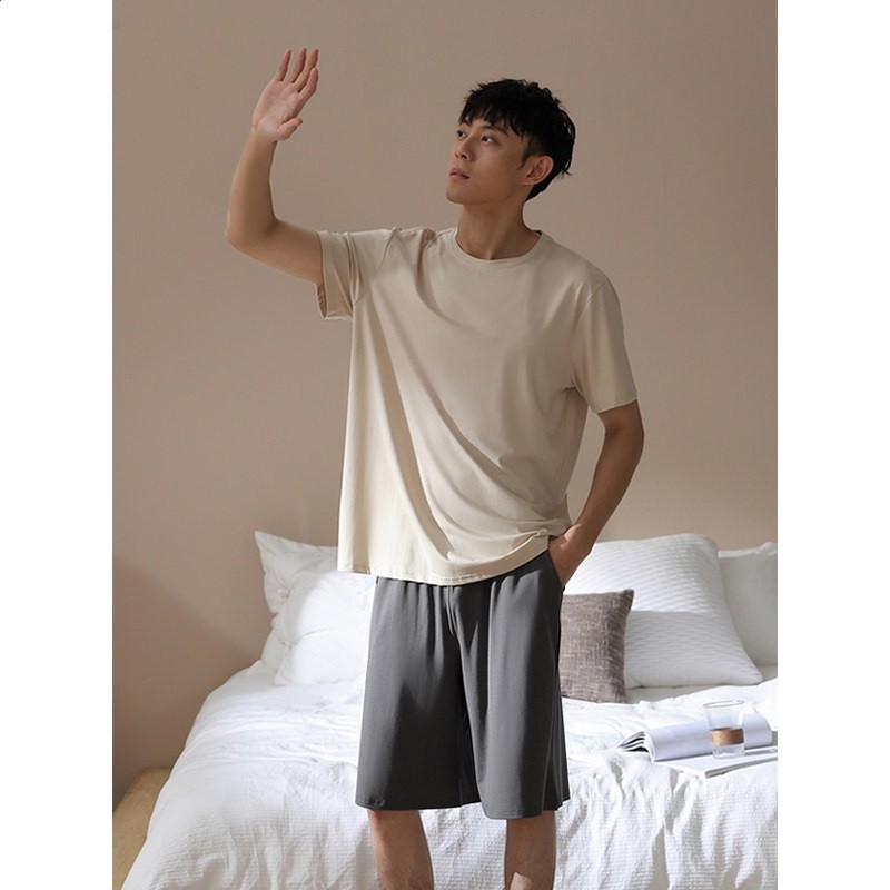 【涼感】莫代爾冰絲睡衣男夏季薄款短袖短褲青少年外出家居服套裝-規格圖5