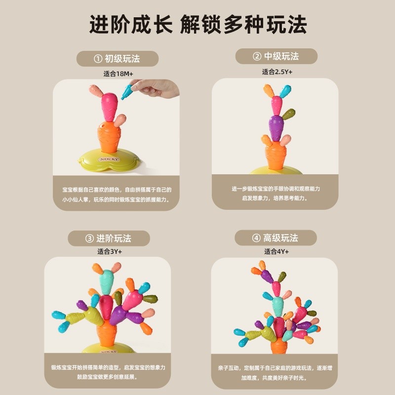 兒童益智早教百變磁力積木仙人掌男女寶寶磁性拼裝拼插幼兒園玩具-細節圖4