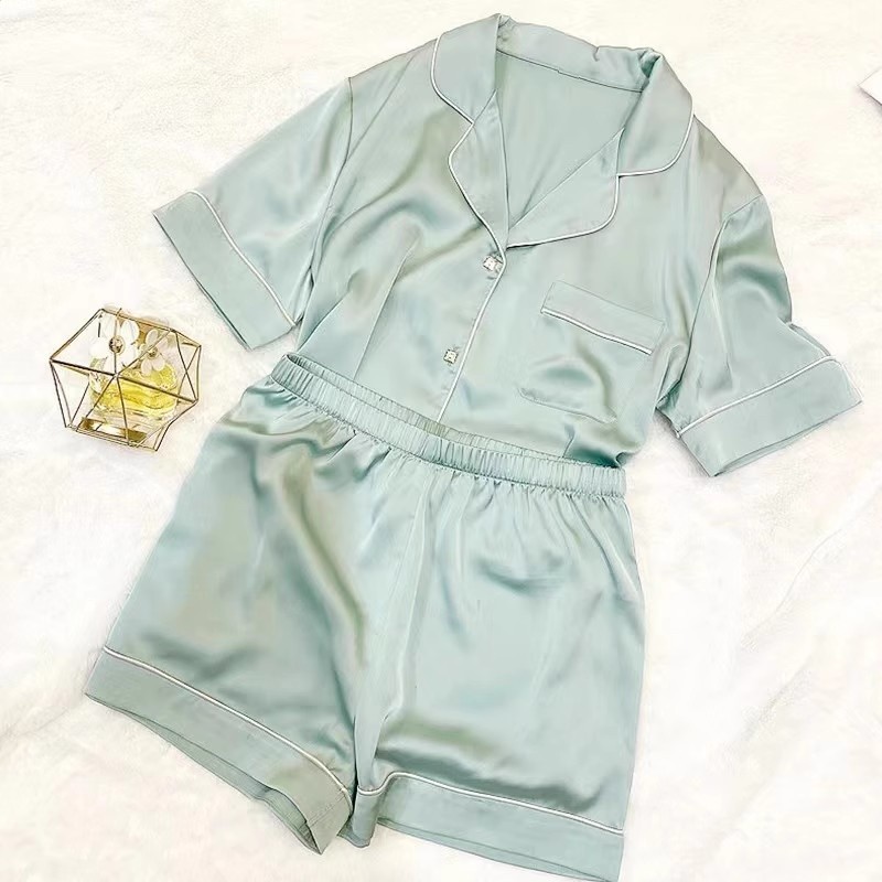 ins冰絲睡衣女夏季薄款短袖高階感2023新款網紅絲綢家居服套裝春-細節圖4