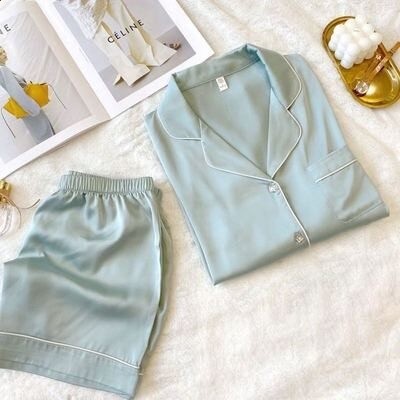 ins冰絲睡衣女夏季薄款短袖高階感2023新款網紅絲綢家居服套裝春-規格圖5