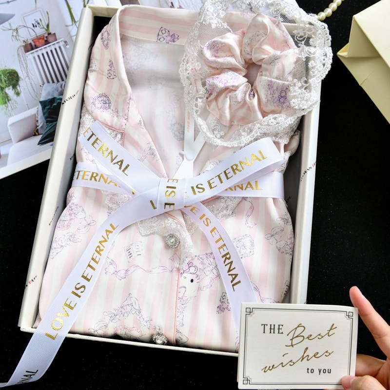 小紅書推薦kitty少女冰絲睡衣女蕾絲長袖可愛家居服閨蜜生日禮物-規格圖5