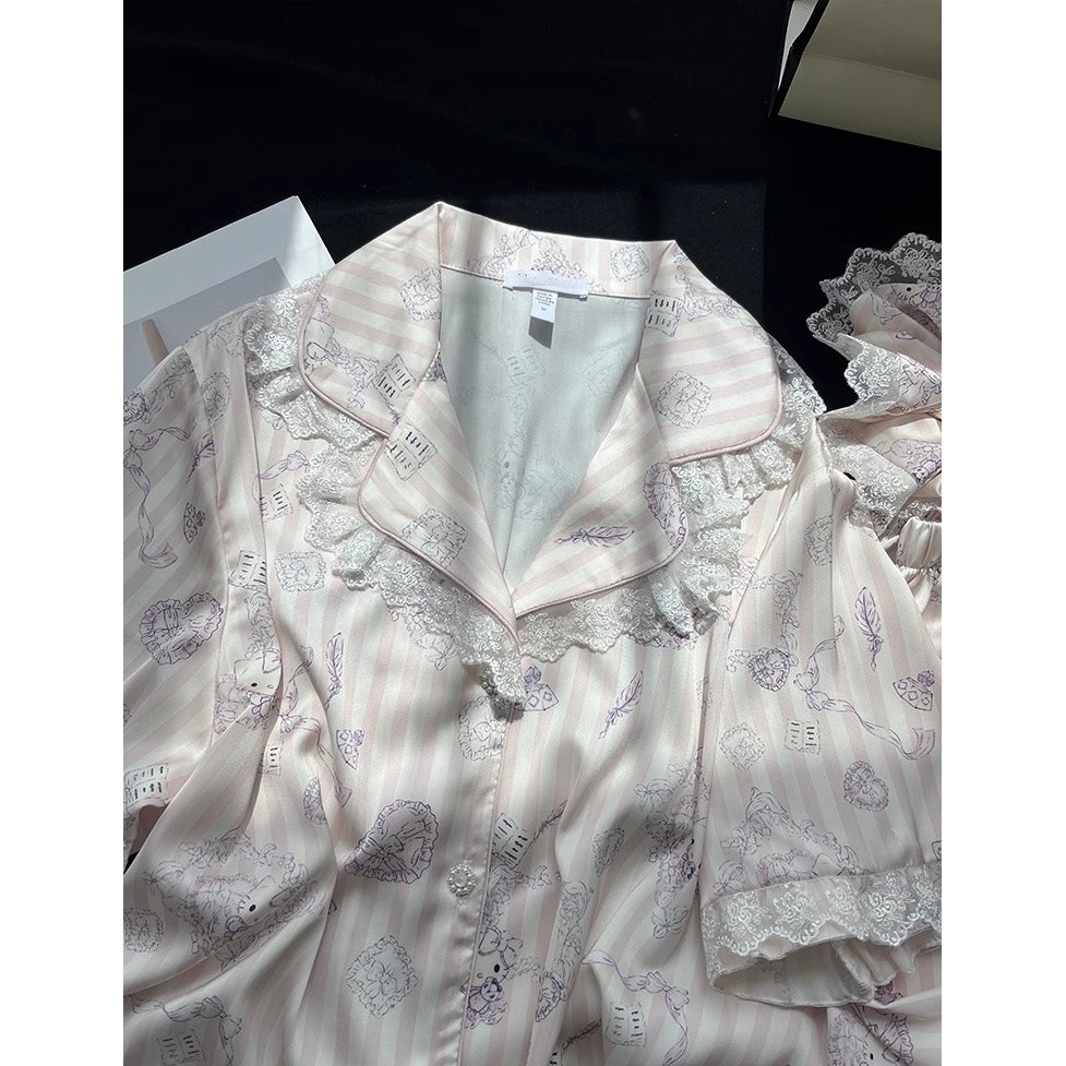 小紅書推薦kitty少女冰絲睡衣女蕾絲長袖可愛家居服閨蜜生日禮物-規格圖5