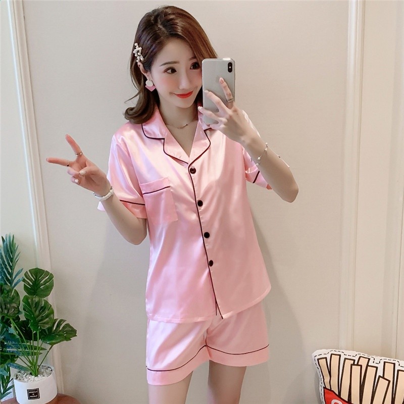 2026年新款冰絲睡衣女款夏季高階感短袖真絲帶胸墊大碼家居服套裝-規格圖5