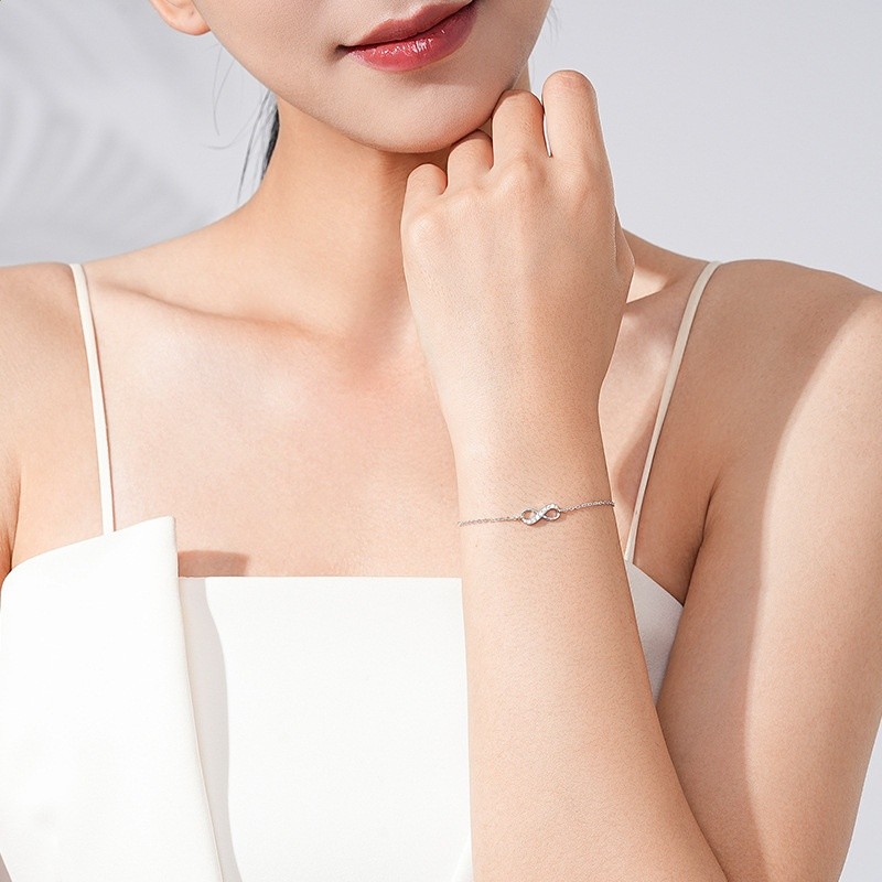 S925純銀無限符號滿鑽手鍊女小眾ins冷淡風氣質十字鏈手環銀飾品-細節圖2