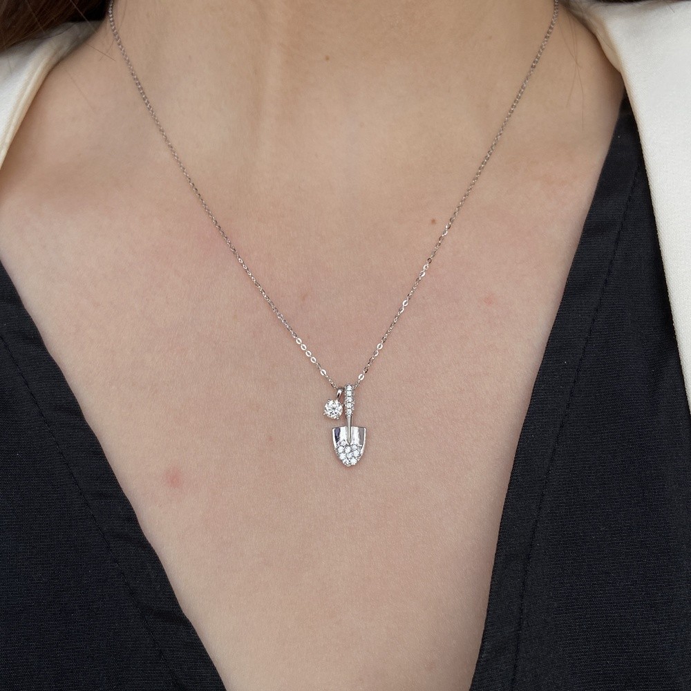 S925純銀項鍊女 輕奢鋯石剷剷吊墜 小眾設計感氣質百搭鎖骨鏈-細節圖2