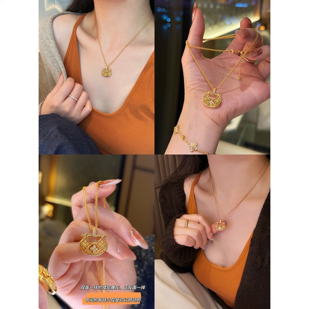 蜜蜂媽手作 金店同款雙面轉動有錢花鏤空平安鎖包項鍊女頸鍊配飾-細節圖3