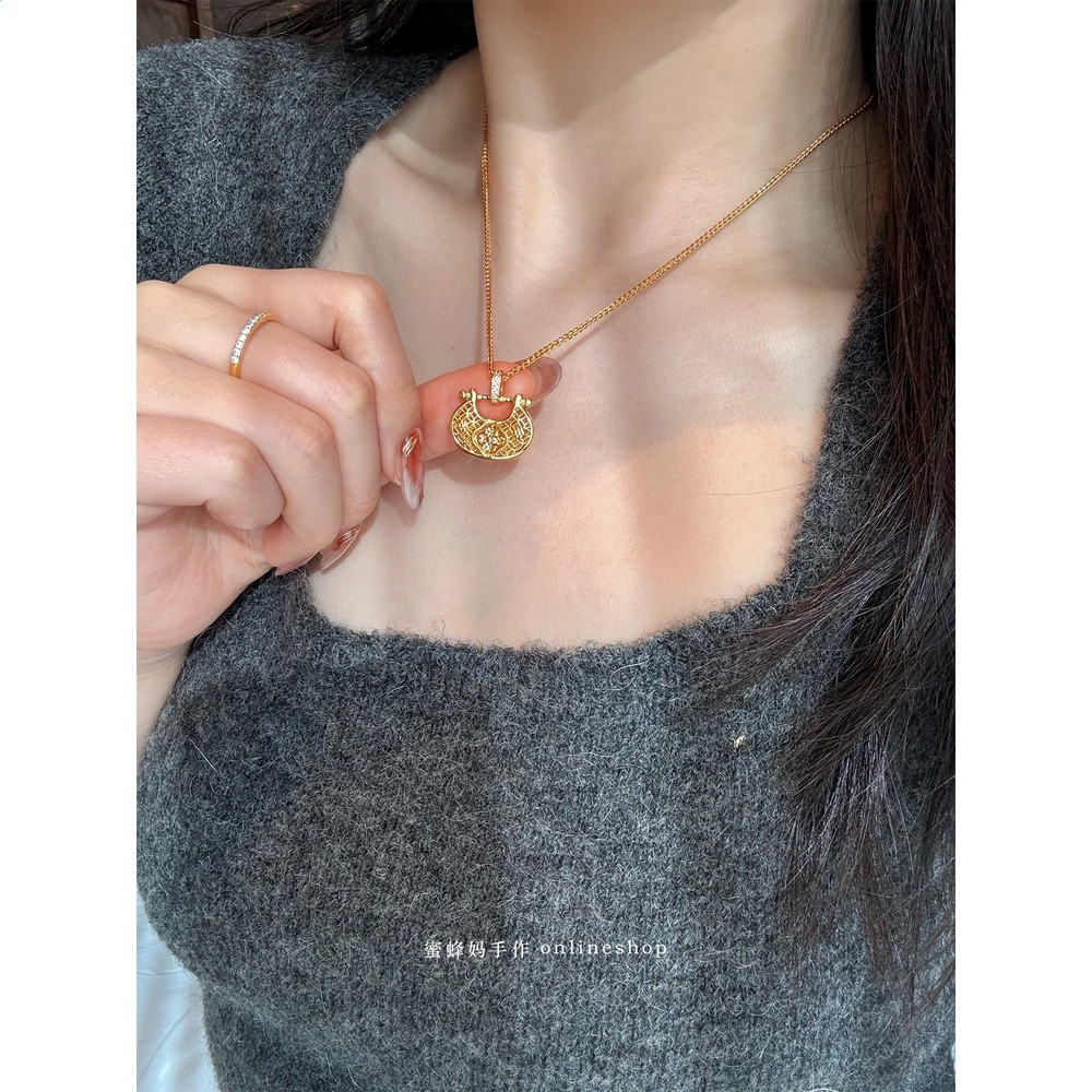 蜜蜂媽手作 金店同款雙面轉動有錢花鏤空平安鎖包項鍊女頸鍊配飾-細節圖5
