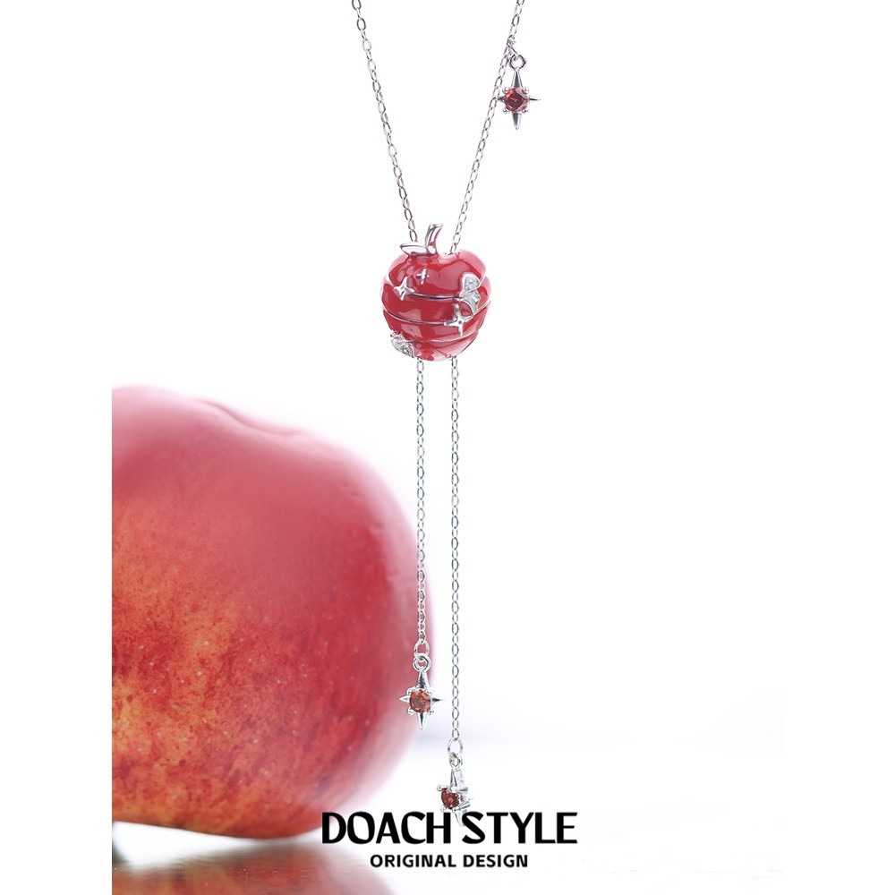 DOACH 蘋果切片項鍊女紅色蘋果吊墜頸鍊小眾設計高階感甜酷鎖骨鏈-細節圖4