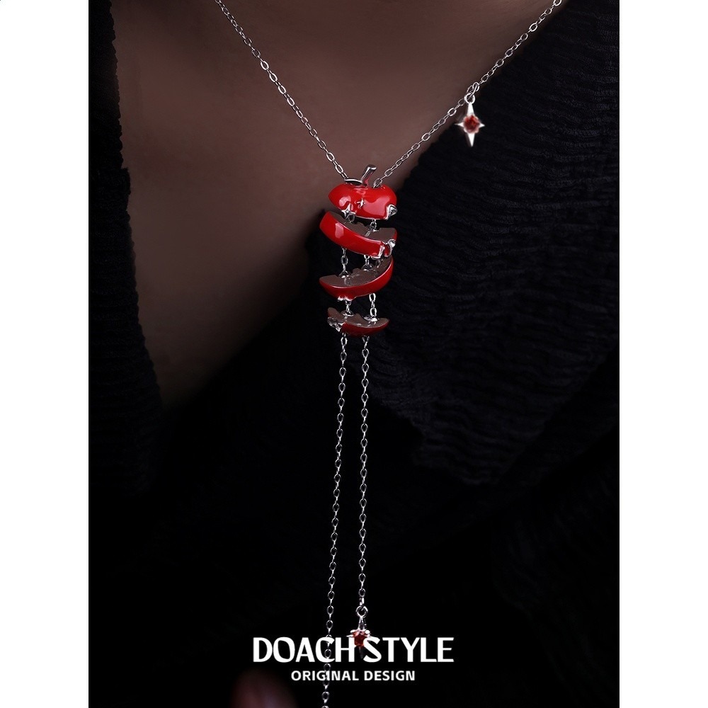 DOACH 蘋果切片項鍊女紅色蘋果吊墜頸鍊小眾設計高階感甜酷鎖骨鍊-細節圖2