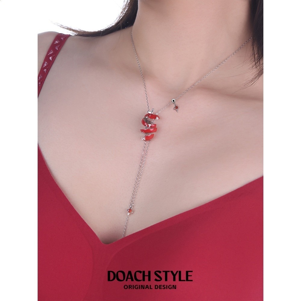 DOACH 蘋果切片項鍊女紅色蘋果吊墜頸鍊小眾設計高階感甜酷鎖骨鍊-細節圖3