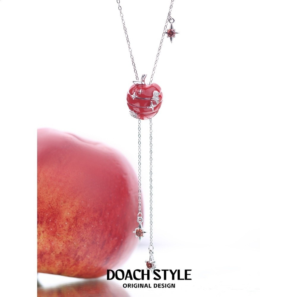 DOACH 蘋果切片項鍊女紅色蘋果吊墜頸鍊小眾設計高階感甜酷鎖骨鍊-細節圖4