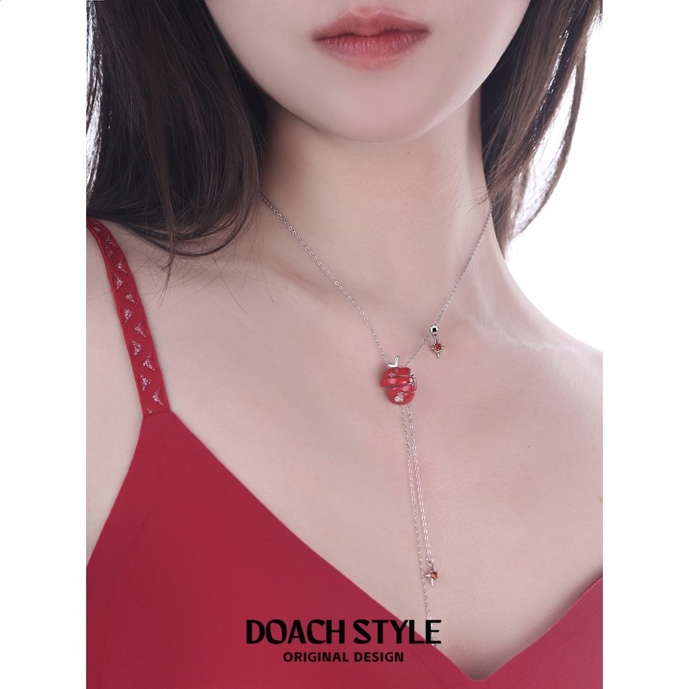 DOACH 蘋果切片項鍊女紅色蘋果吊墜頸鍊小眾設計高階感甜酷鎖骨鍊-細節圖5