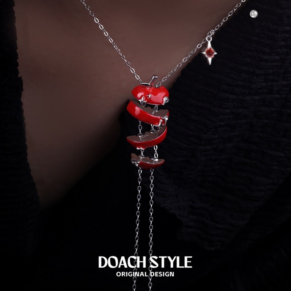DOACH 蘋果切片項鍊女紅色蘋果吊墜頸鍊小眾設計高階感甜酷鎖骨鍊-規格圖5