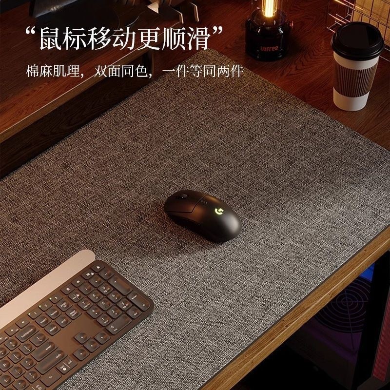 書桌墊電腦桌棉麻肌理皮革防水防油桌布寫字檯滑鼠墊辦公桌面墊-細節圖3