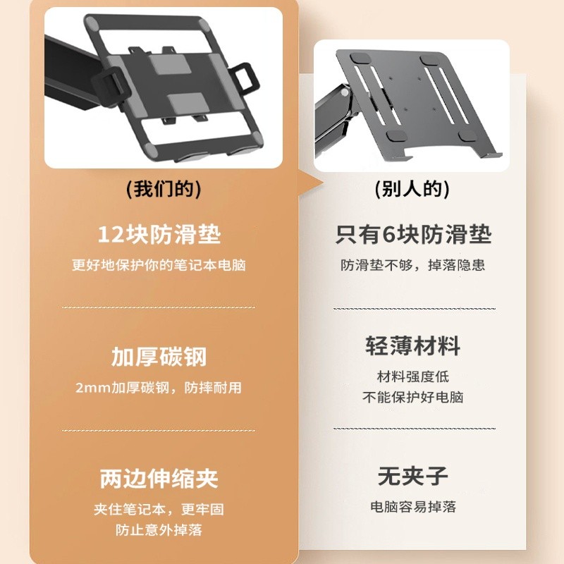 筆記本支架機械臂懸停旋轉升降支架託懸空倒掛伸縮桌面顯示屏托盤-細節圖4