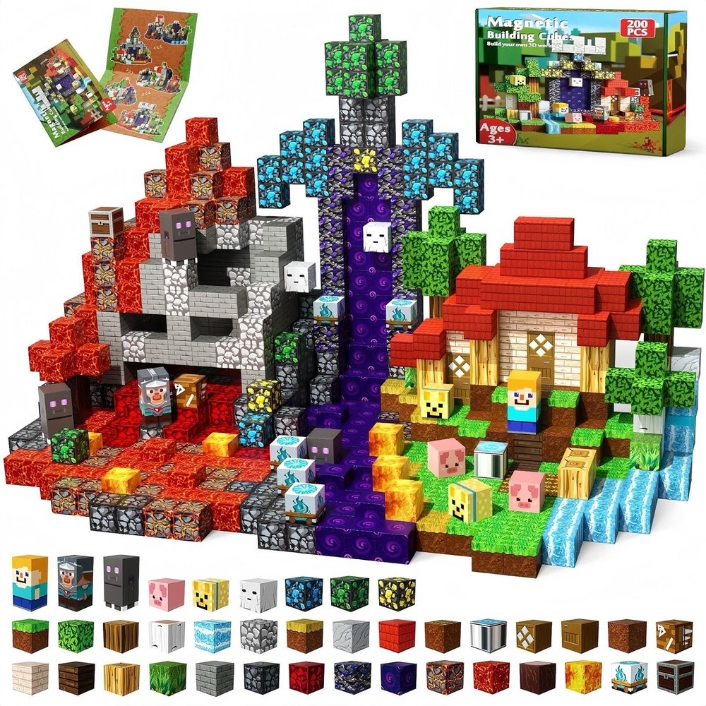 跨境我的方塊世界磁力積木拼圖套裝moc磁吸顆粒磁性拼裝益智玩具-規格圖5