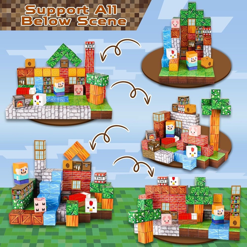 亞馬遜跨境拼搭我的世界建築強磁力方塊積木套裝益智小孩磁力積木-細節圖3