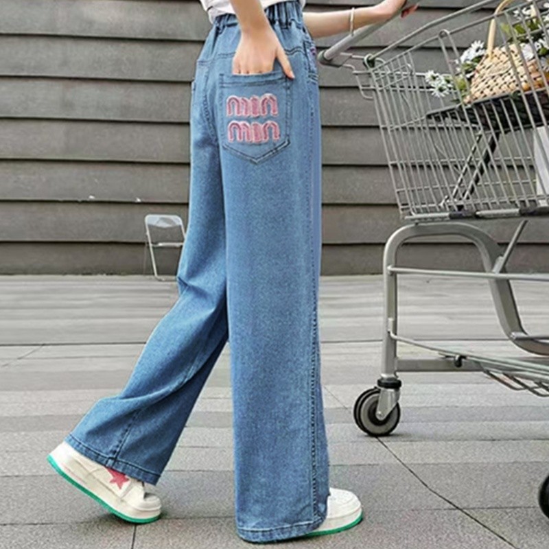 2025新款童裝女童牛仔褲春秋薄款闊腿褲中大童時尚百搭寬鬆闊腿褲-細節圖4