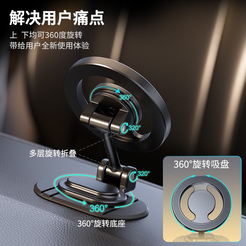 車載手機支架Magsafe磁吸支架新款合金360度旋轉折疊汽車車載支架-細節圖3