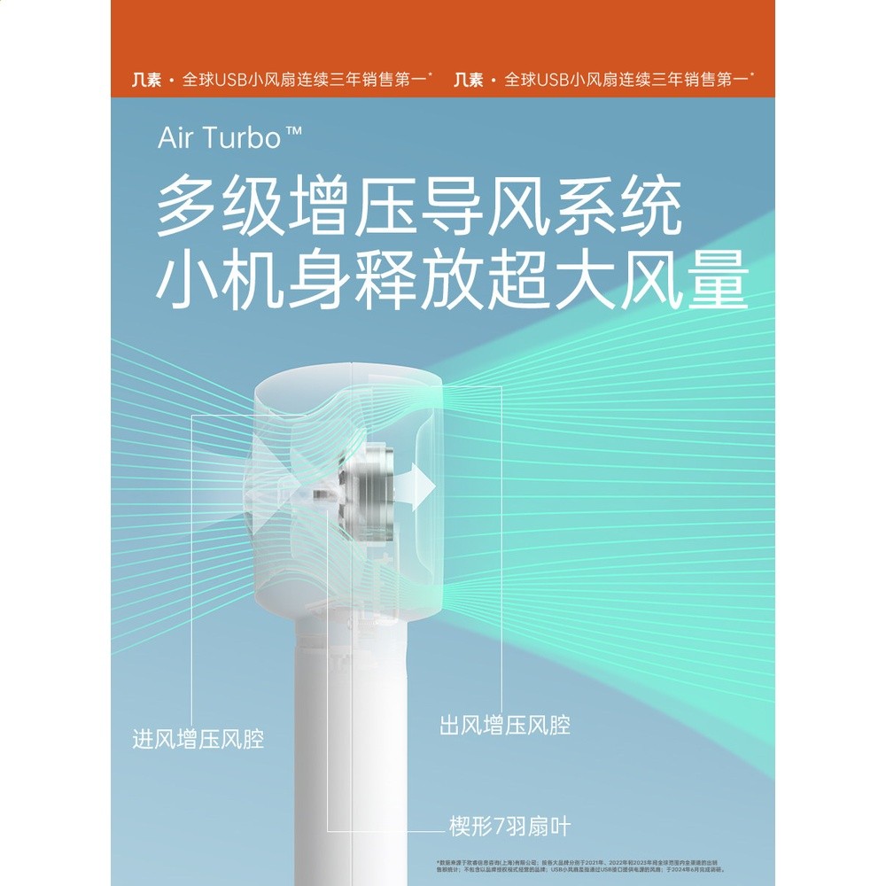 幾素手持小風扇行動式隨身小型迷你usb無葉渦輪充電輕音電風扇兒童手拿學生桌面寶寶超長續航吹輔食大風電扇-細節圖3