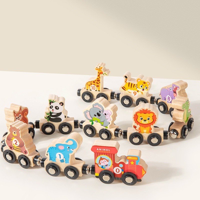 磁吸動物小火車木質拼接早教磁力積木玩具車幼兒園認知拖拉車套裝-細節圖4