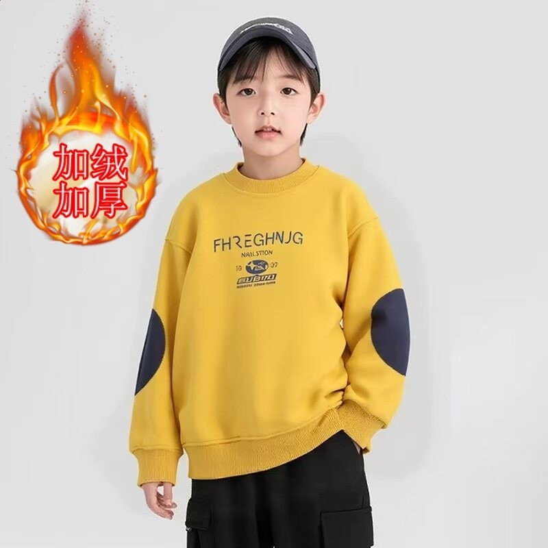 男童加絨衛衣春秋款童裝2026新款兒童休閒打底衣男孩圓領運動上衣-規格圖5