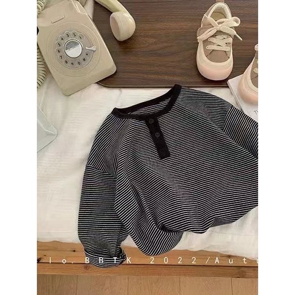 兒童打底衫秋季新款男童長袖T恤女童打底衣條紋衣服童裝外穿上衣-細節圖2