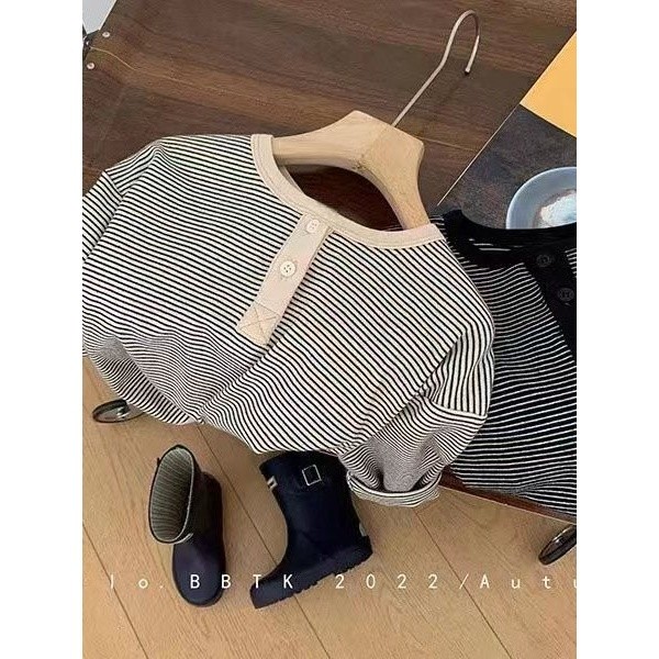 兒童打底衫秋季新款男童長袖T恤女童打底衣條紋衣服童裝外穿上衣-細節圖5