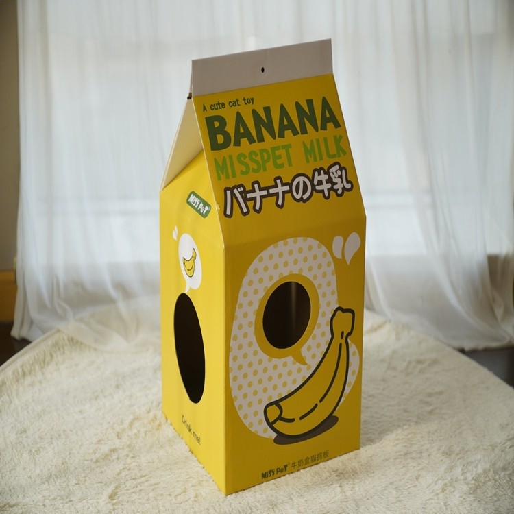 MISSPET廠家直供牛奶盒子貓抓板貓窩瓦楞紙貓盒子玩具房子磨爪器-規格圖5