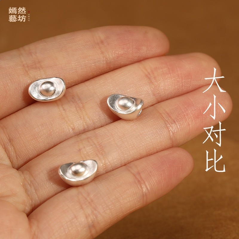 999足銀招財進寶diy銀飾小元寶素銀配件可穿繩項鍊掛件精緻好運-細節圖2