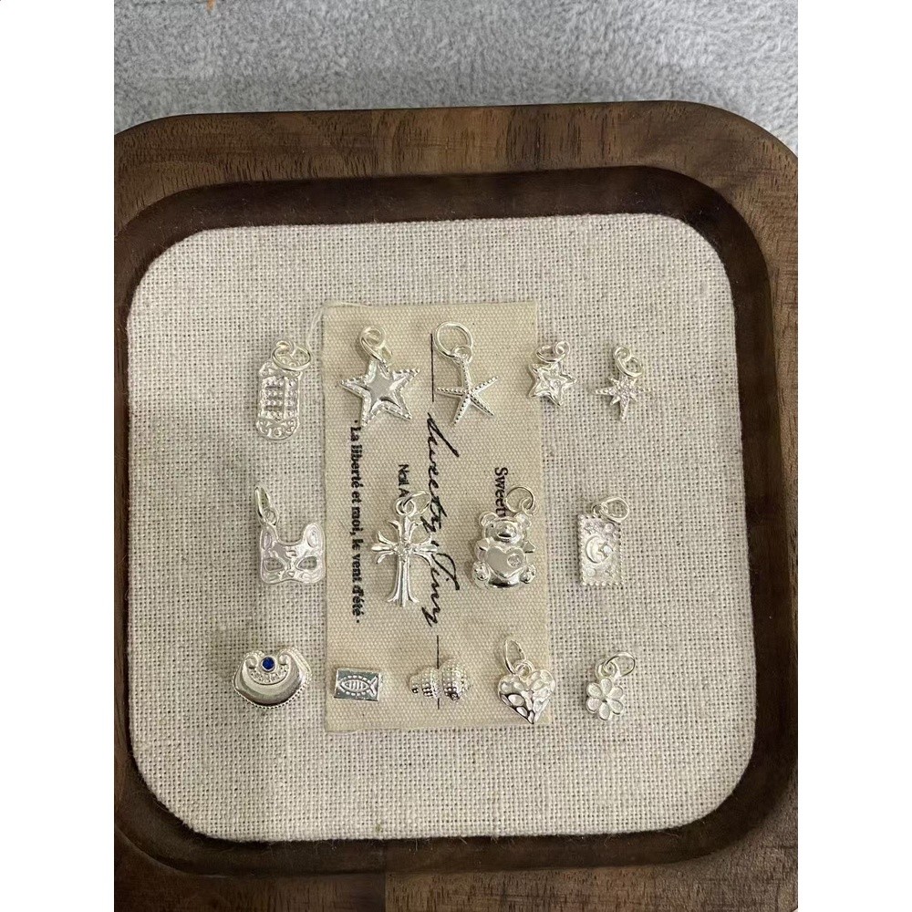 足銀999隔珠吊墜銀串珠萌萌的小配件diy手鍊項鍊銀飾配件-細節圖2