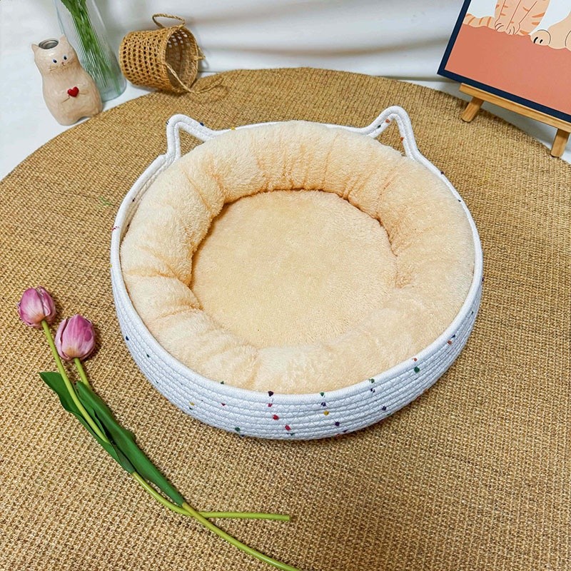 貓窩四季通用冬季保暖貓抓板一體可拆洗冬天貓咪貓窩藤編織寵物窩-規格圖5