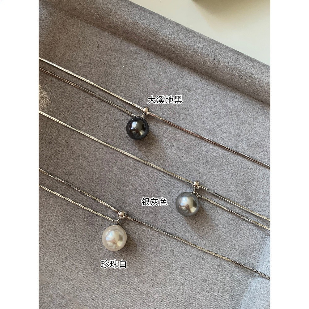 珍珠吊墜長款蛇骨鏈項鍊女春夏配飾輕奢大氣高階感小眾精緻毛衣鏈-細節圖4