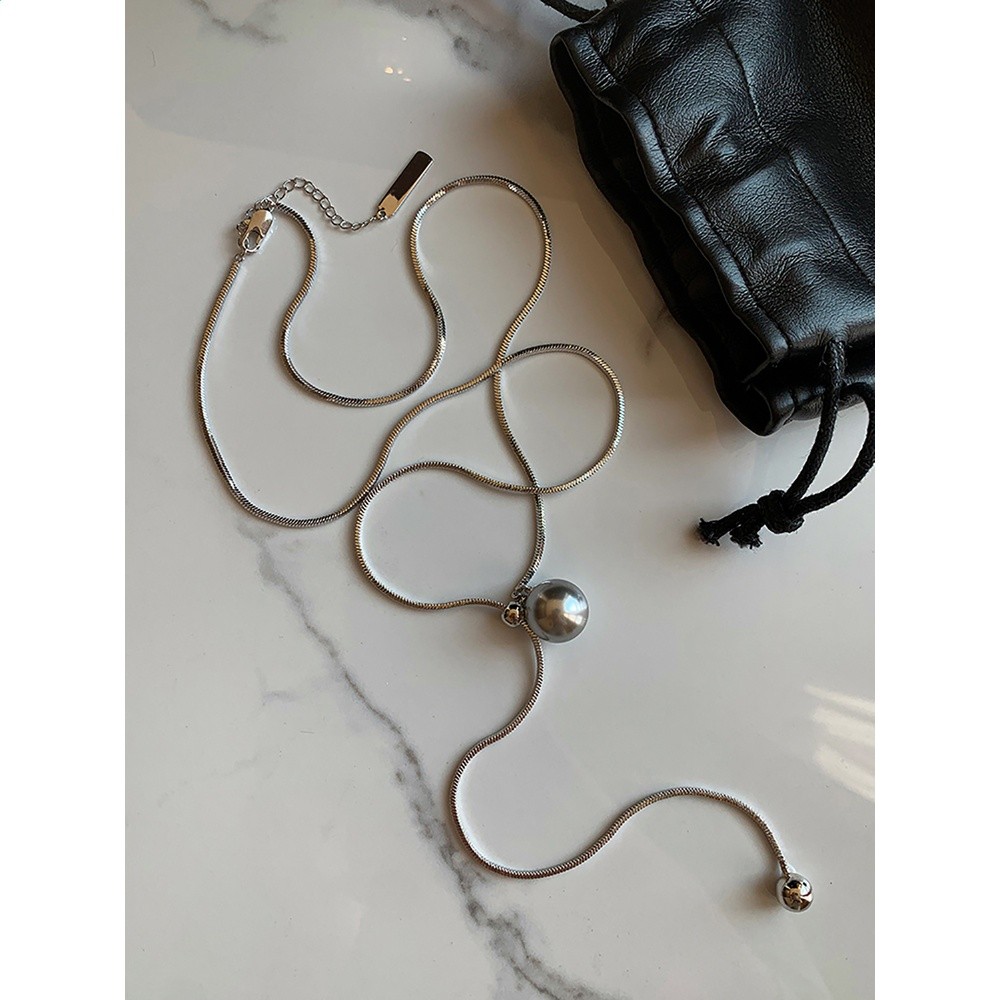 珍珠吊墜長款蛇骨鏈項鍊女春夏配飾輕奢大氣高階感小眾精緻毛衣鏈-細節圖5