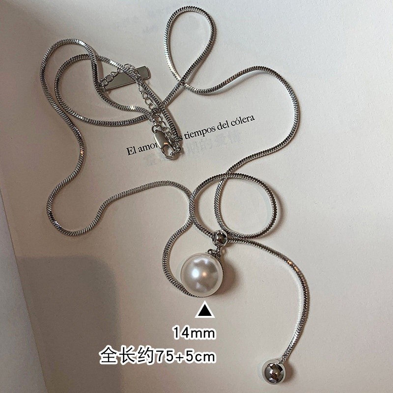 珍珠吊墜長款蛇骨鏈項鍊女春夏配飾輕奢大氣高階感小眾精緻毛衣鏈-規格圖5