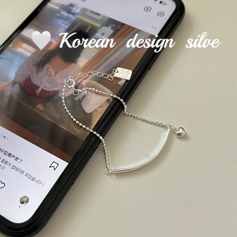 韓系極簡設計ins風銀飾 S925純銀一字愛心手鍊疊戴百搭小眾高階感-細節圖3